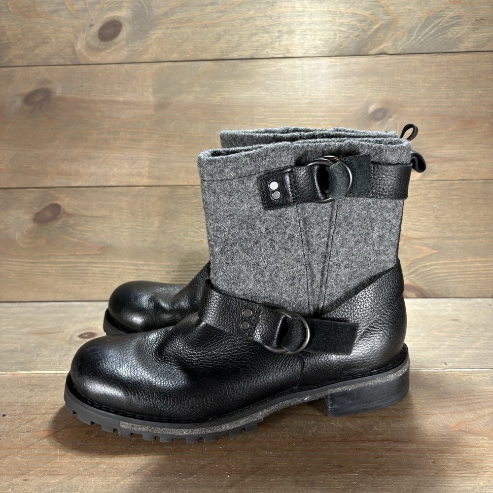 Woolrich Baltimore Womens size 7.5 shoes Black Gray Leather Moto Harness boots